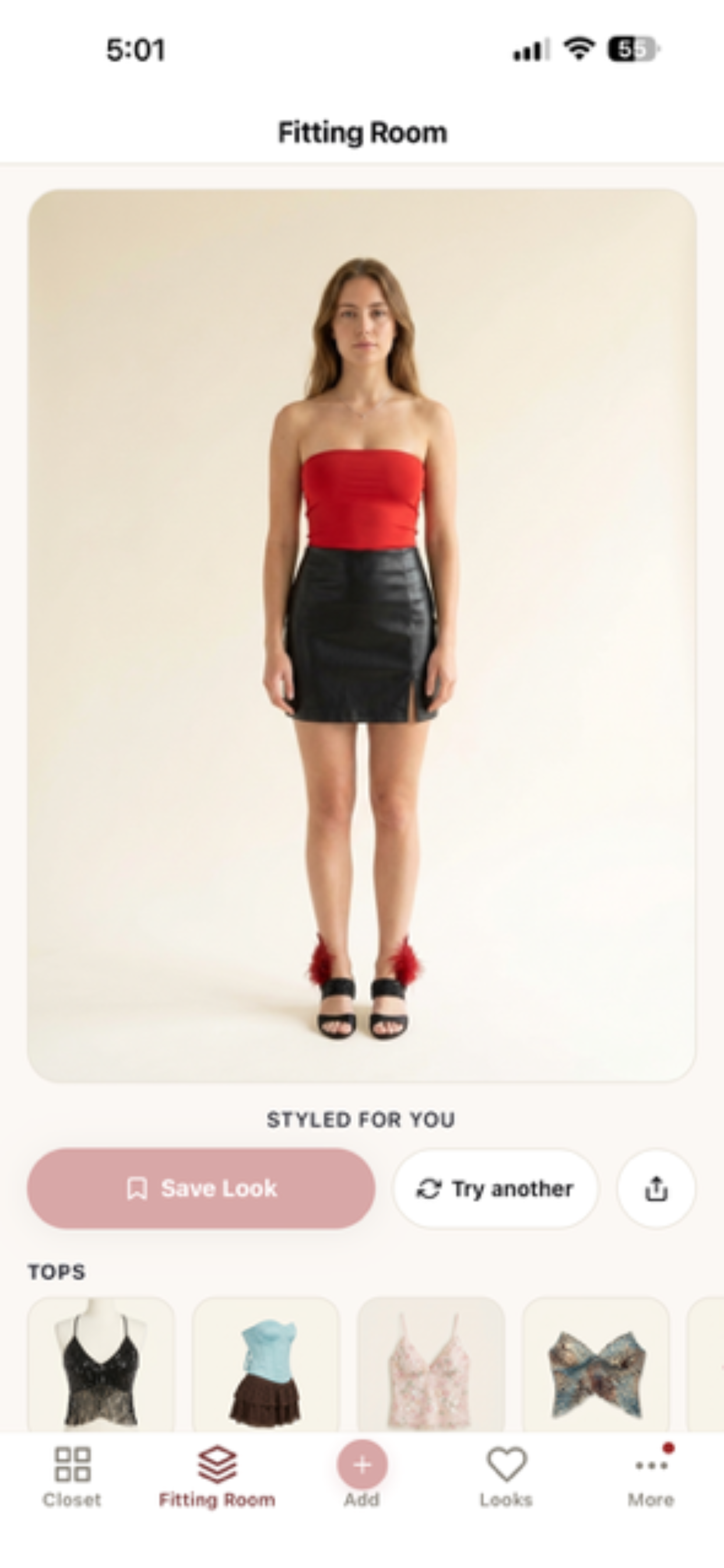 A styled outfit previewed on your photo in SyncedUp