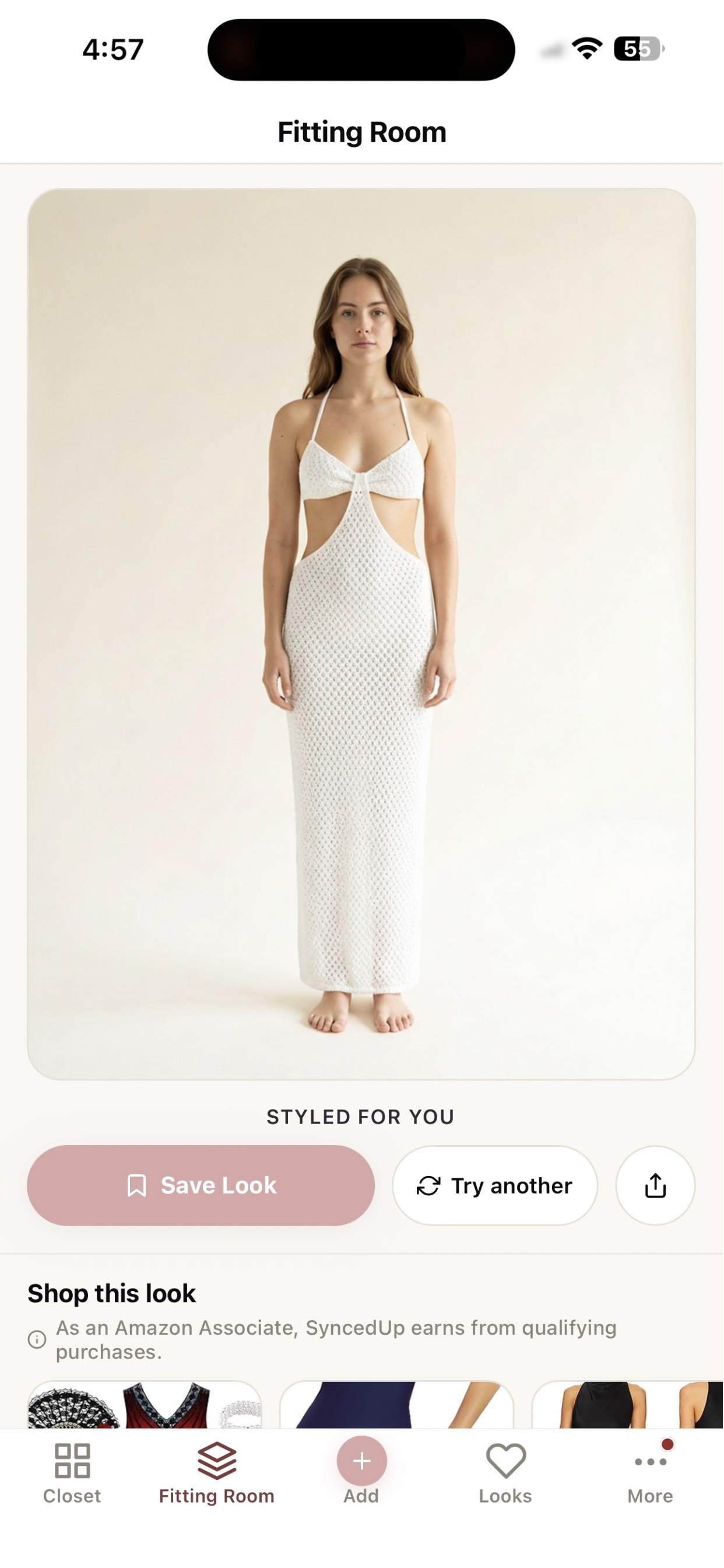 A white crochet midi dress previewed on your photo